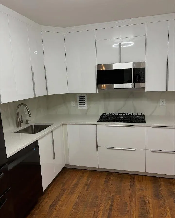 Restored kitchen with white cabinets after water damage in Medina